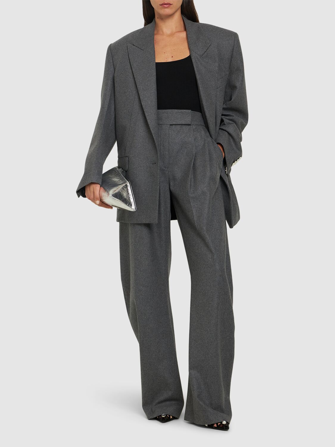 Shop Attico Formal Wool Blend Gabardine Pants In Grey