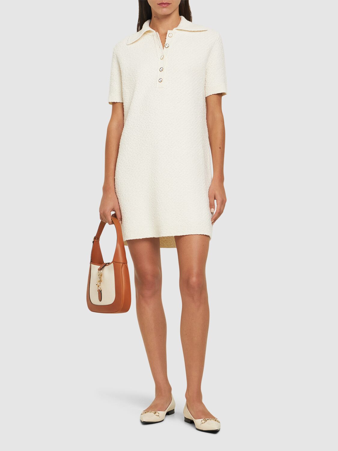 Shop Gucci Wool Blend Polo Dress In Ivory