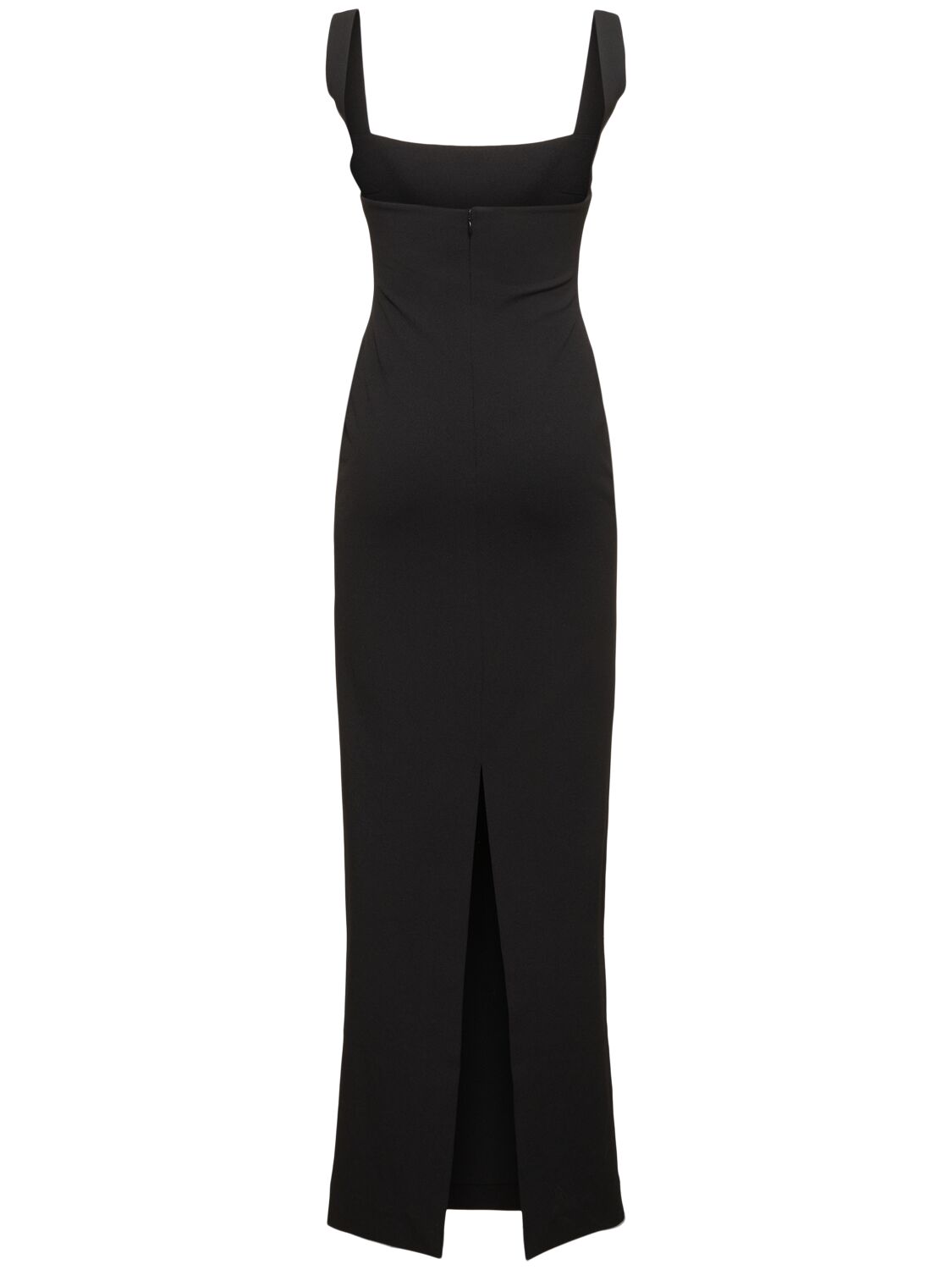 Shop Solace London Joni Square Neck Crepe Knit Long Dress In Black