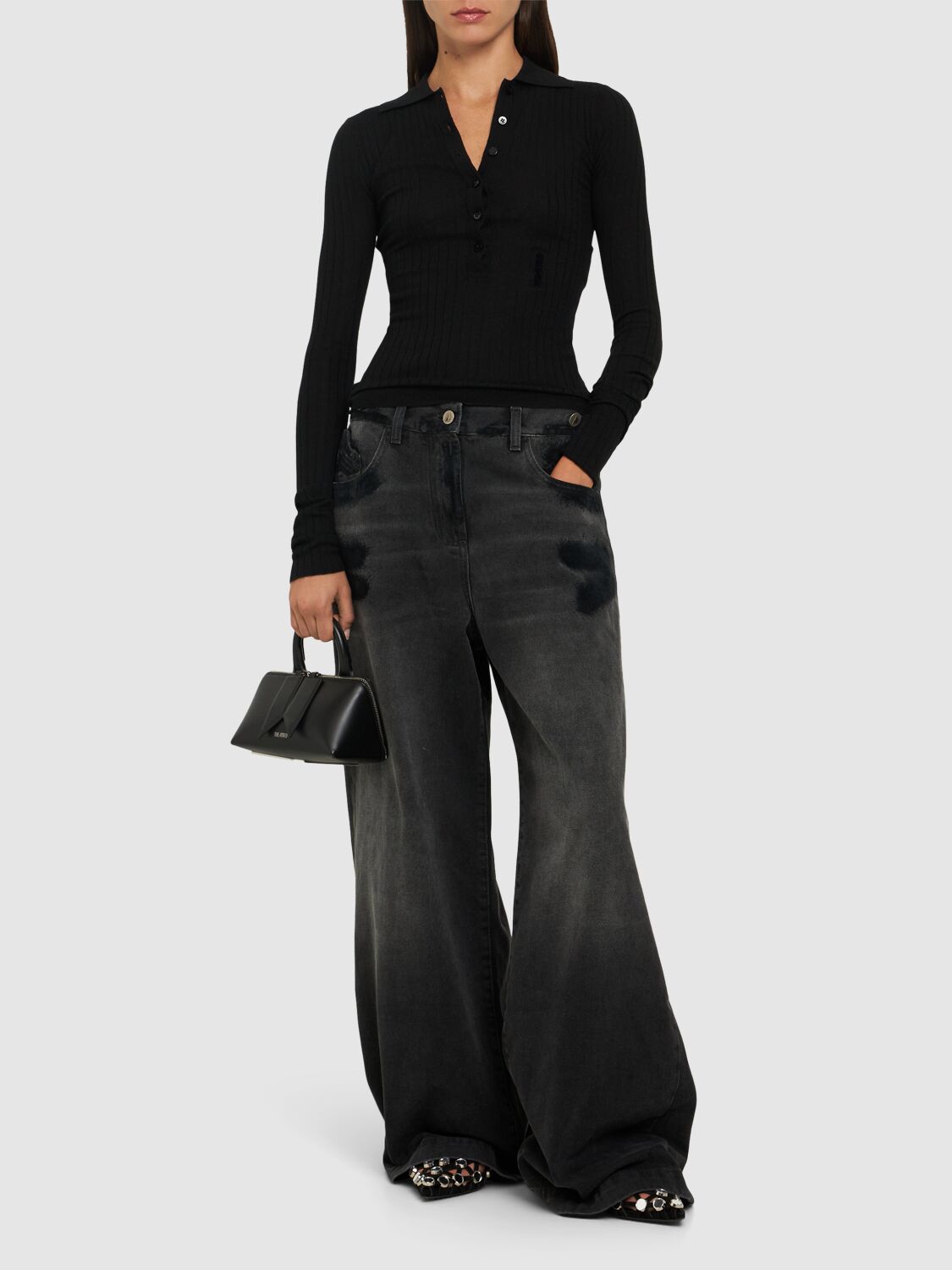 Attico Ribbed Sweater Sweaters And Cardigans In Black