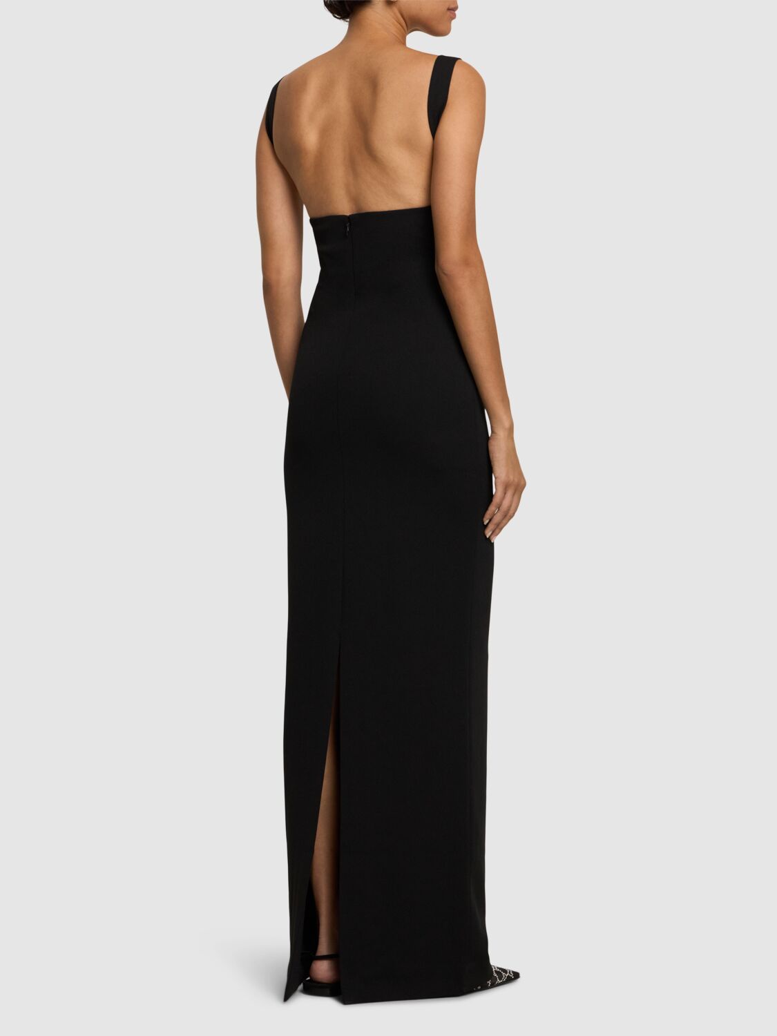 Shop Solace London Joni Square Neck Crepe Knit Long Dress In Black