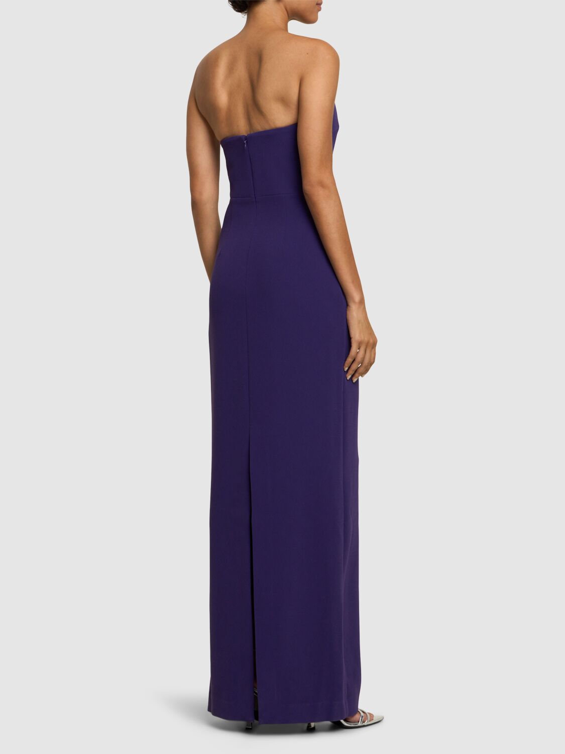 Shop Solace London Eve Strapless Woven Crepe Long Dress In Purple