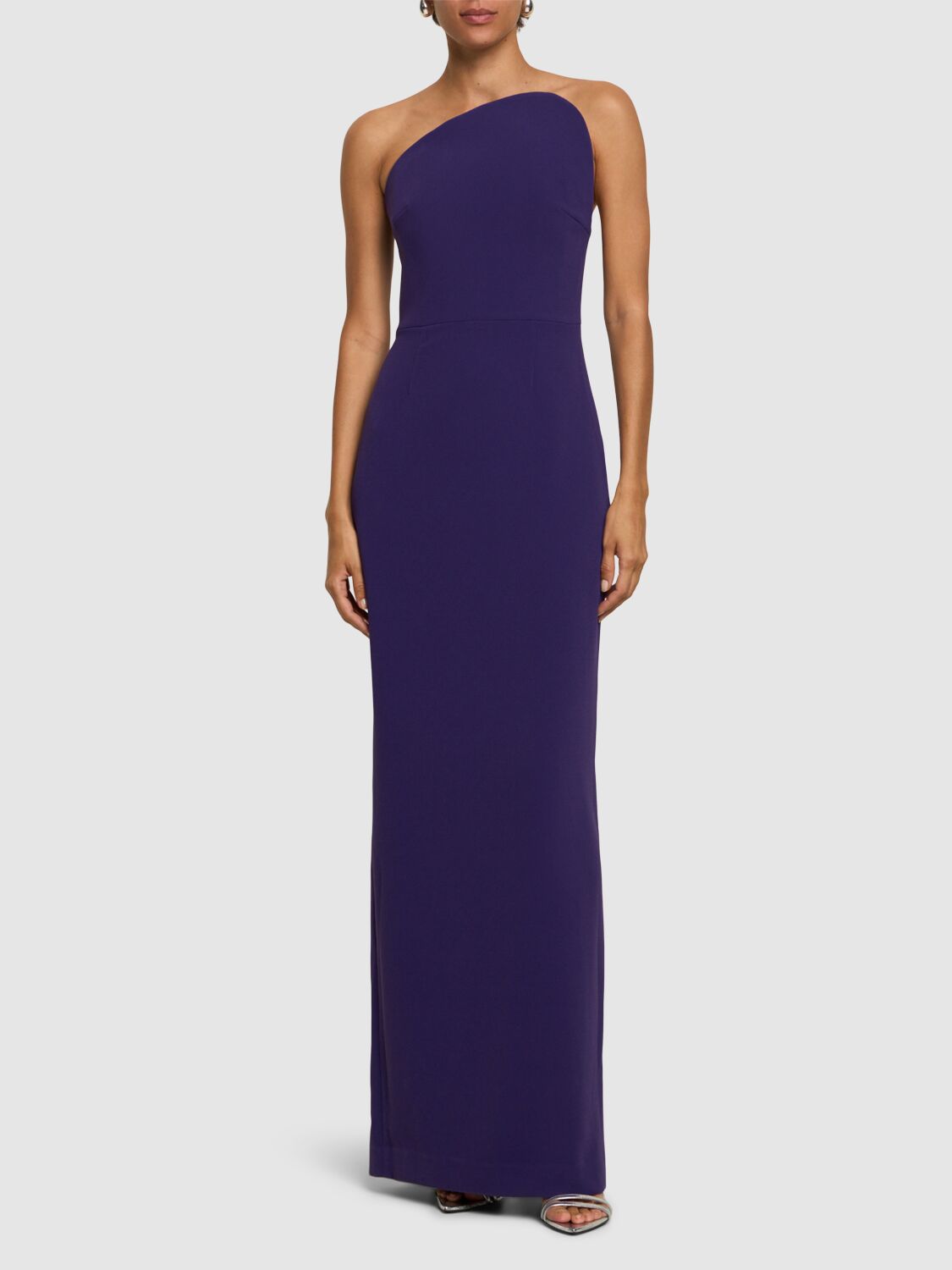 Shop Solace London Eve Strapless Woven Crepe Long Dress In Purple