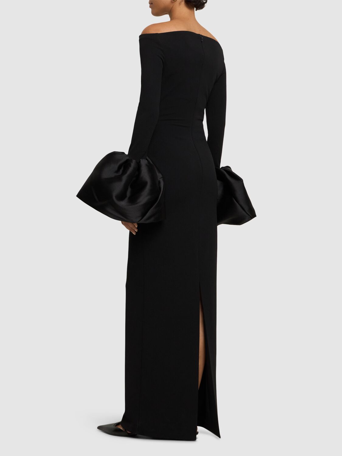 Shop Solace London Talia Crepe Knit & Twill Long Dress In Black