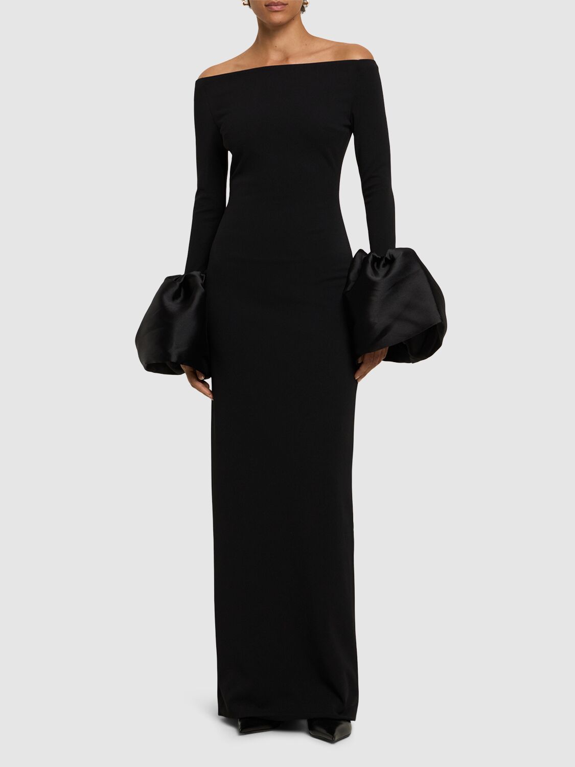 Shop Solace London Talia Crepe Knit & Twill Long Dress In Black