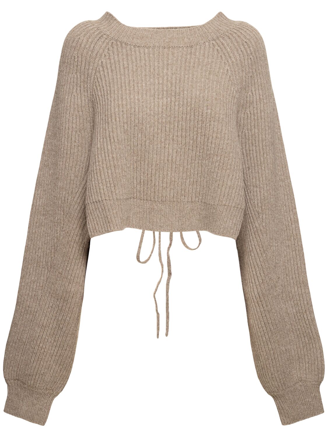 Wool Blend Rib Knit Cropped Sweater