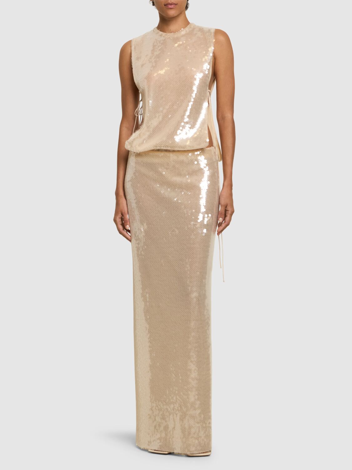 Shop Christopher Esber Sequined Long Dress In Gold