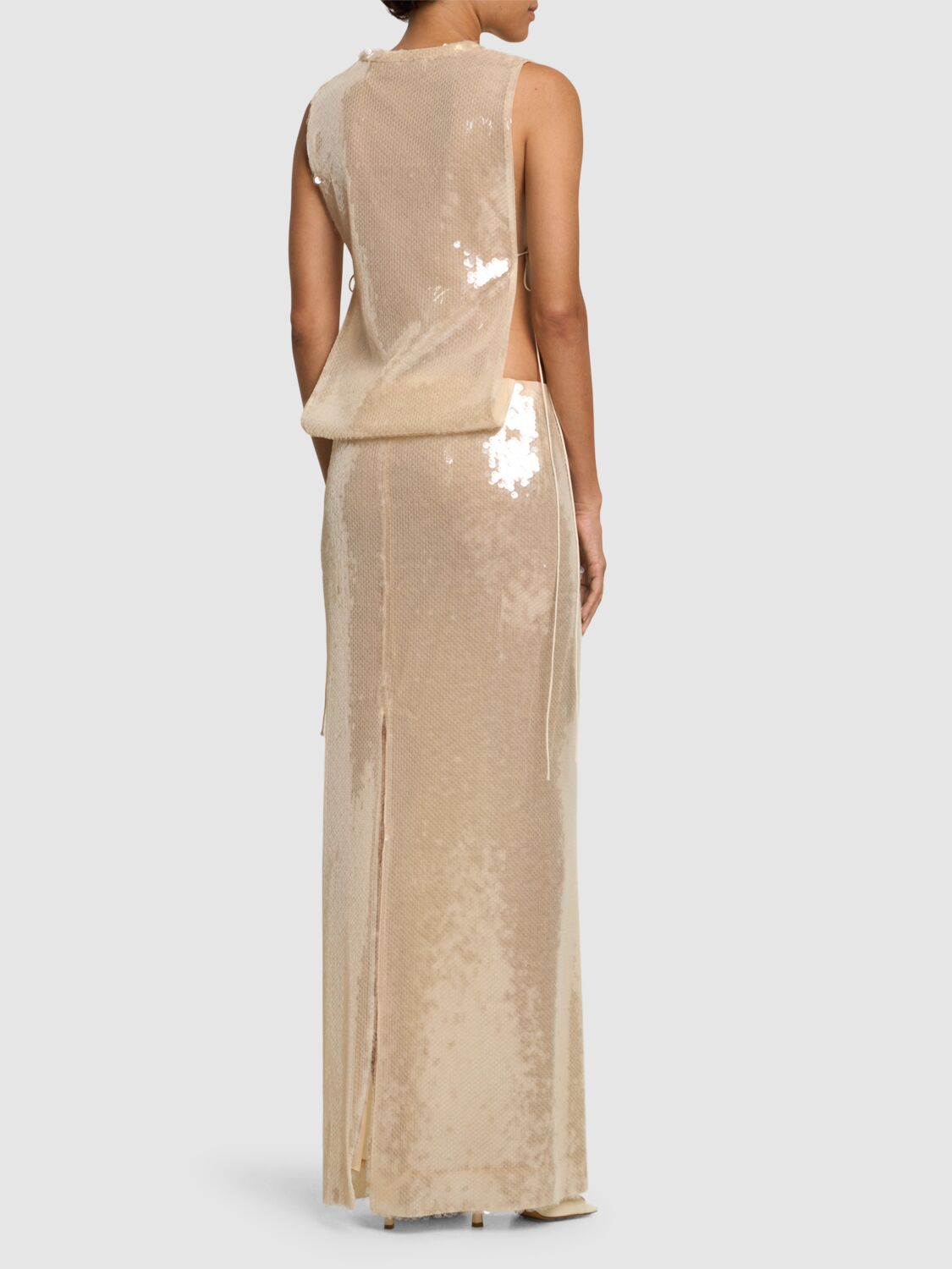 Shop Christopher Esber Sequined Long Dress In Gold