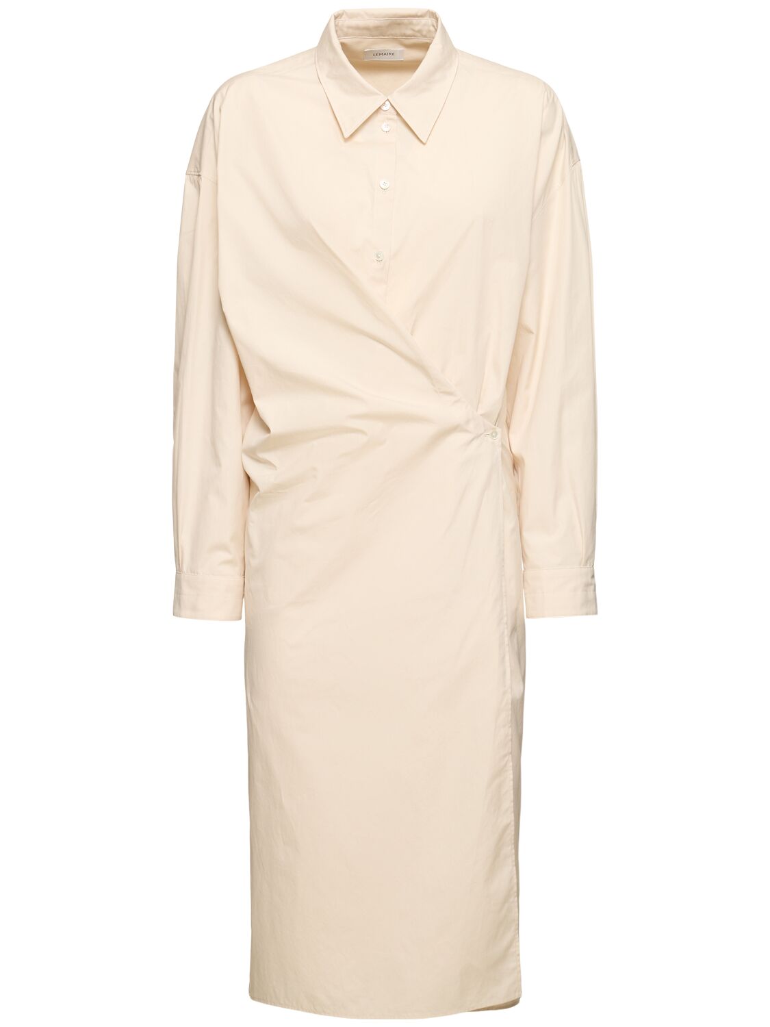 Lemaire Heavy Poplin Twisted Midi Shirt Dress In Cream