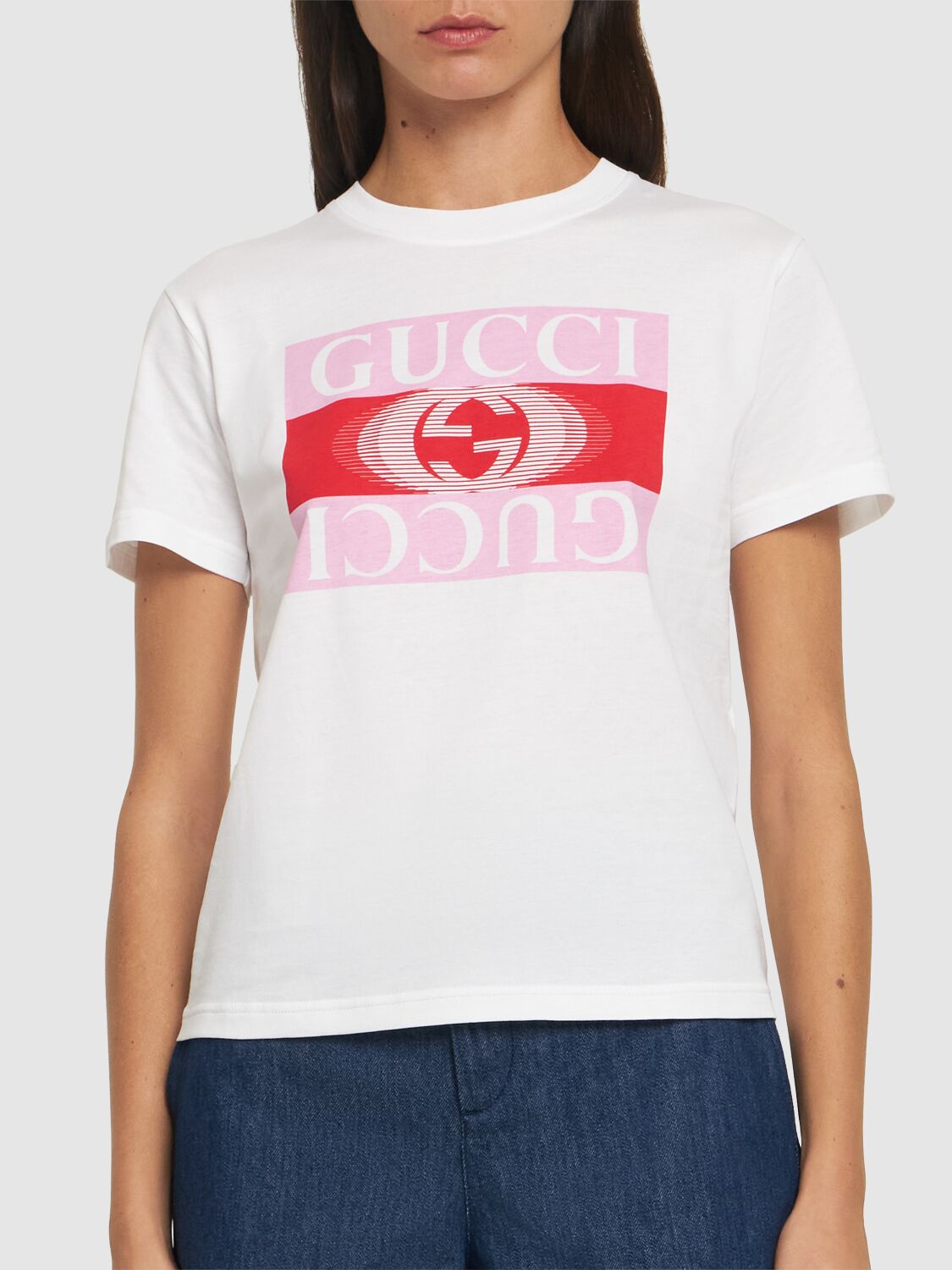 Shop Gucci New 70s Cotton Jersey T-shirt In Off White/multi