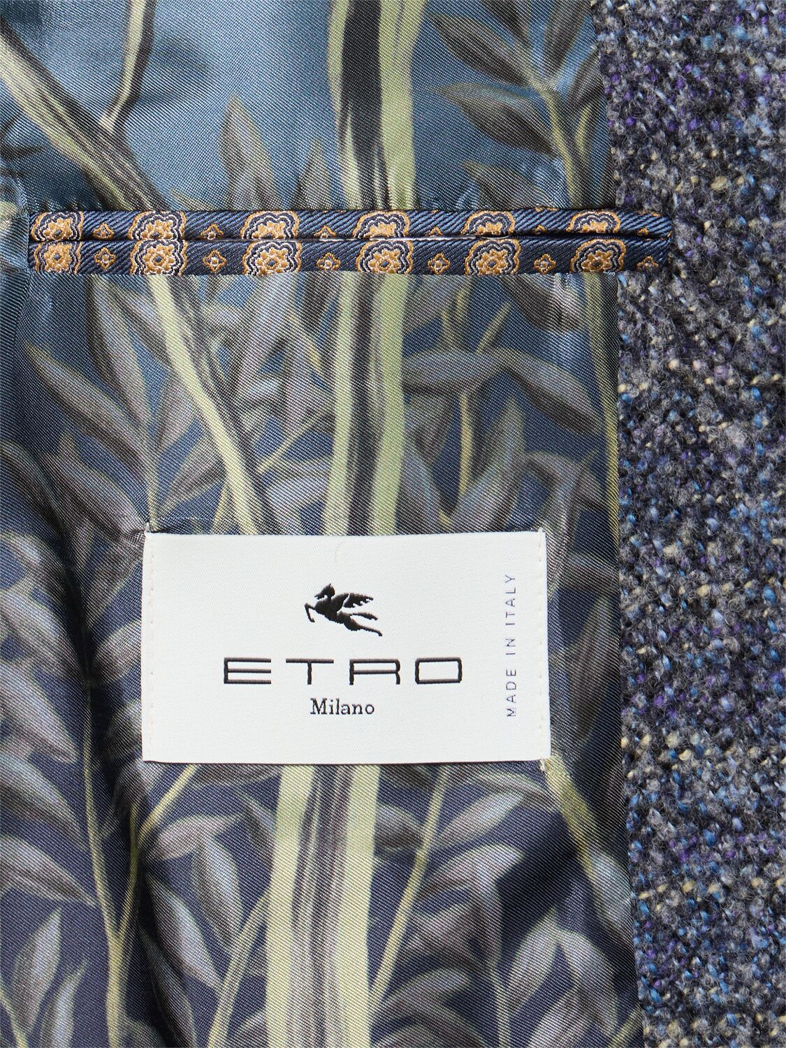 Shop Etro Wool Blend Single Breasted Coat In Blue