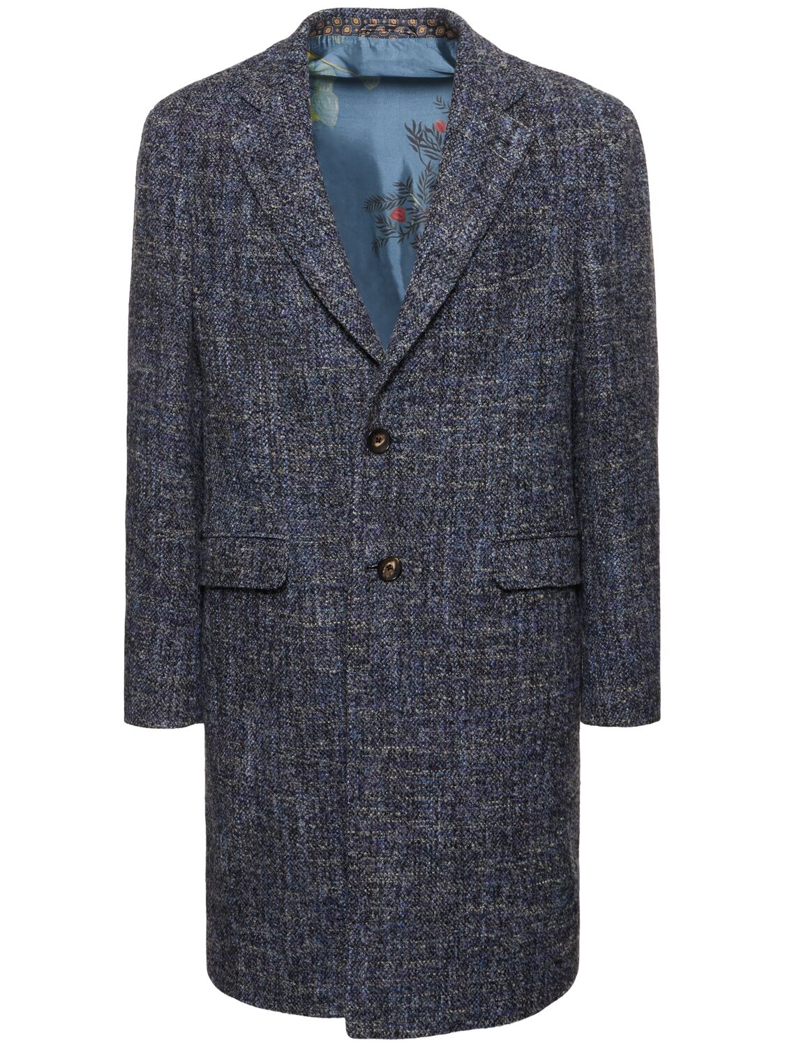 Etro Wool Blend Single Breasted Coat In Blue