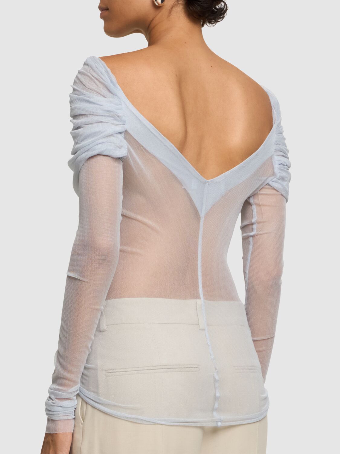 Shop Christopher Esber Draped Tulle Silk Top In Lilac