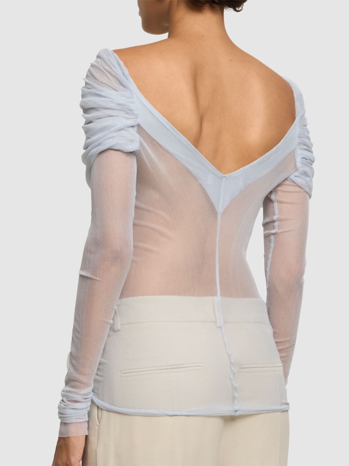 Shop Christopher Esber Draped Tulle Silk Top In Lilac