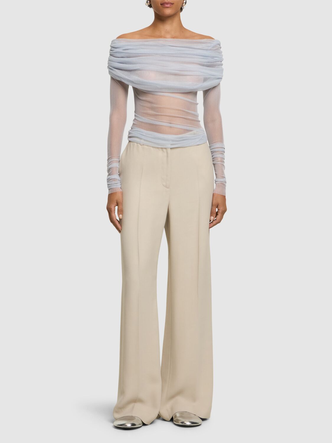 Shop Christopher Esber Draped Tulle Silk Top In Lilac