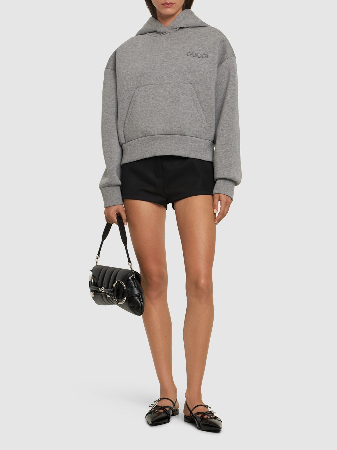 Shop Gucci Stretch Viscose Hoodie In Heather Grey