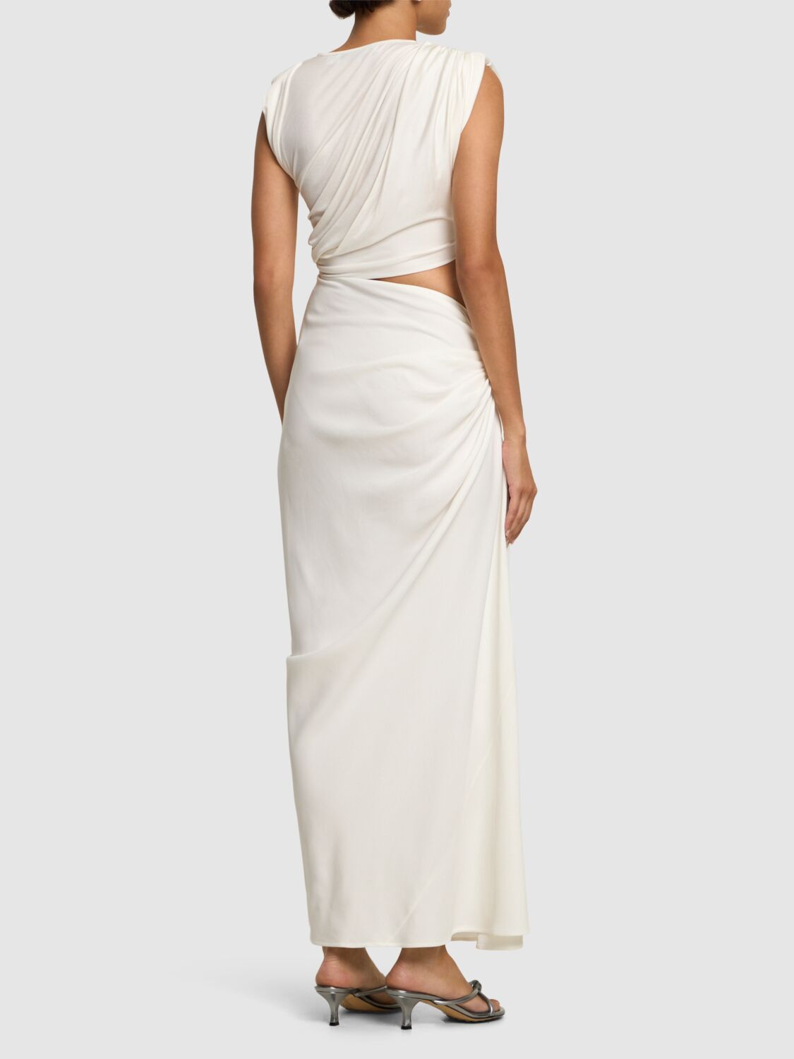 Shop Christopher Esber Ribbed Viscose Long Dress In White