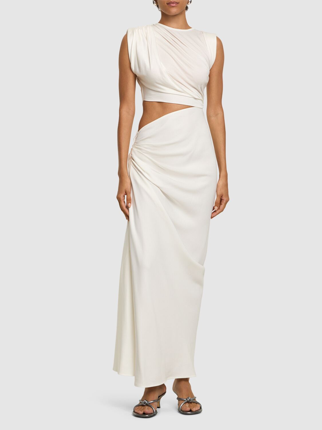 Shop Christopher Esber Ribbed Viscose Long Dress In White