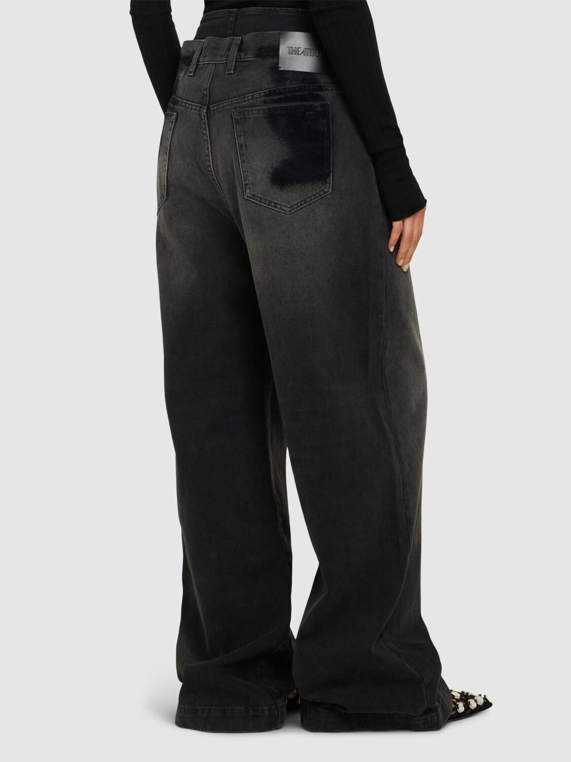 Shop Attico Low Rise Wide Jeans In Black