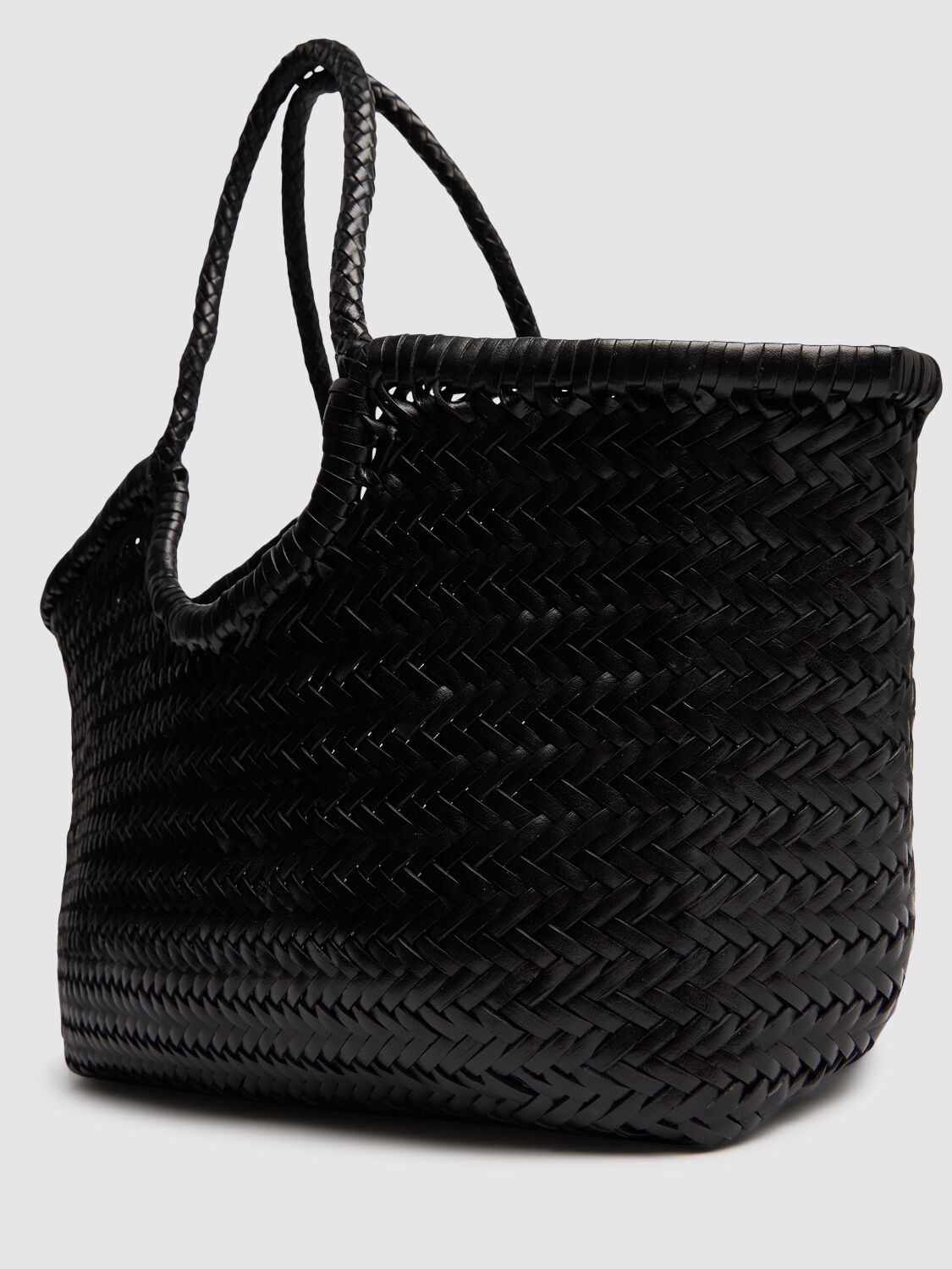 Dragon Diffusion Big Nantucket Woven Leather Basket Bag In Black