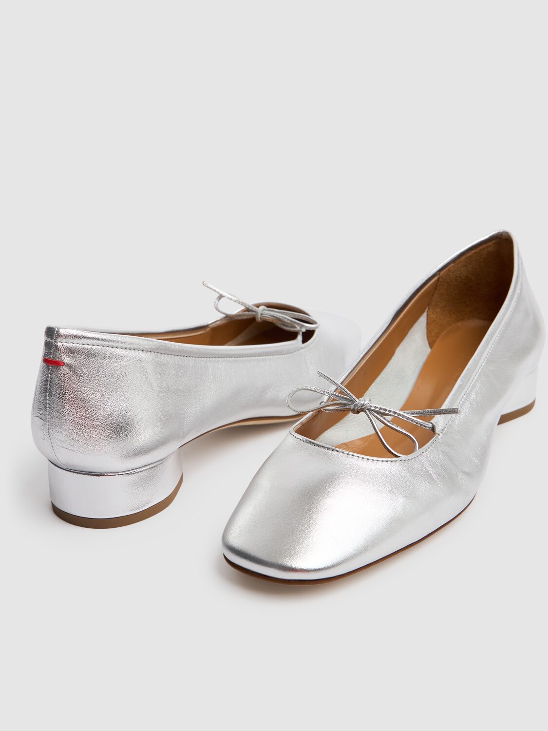 Shop Aeyde 25mm Darya Leather Ballerina Pumps In Silver