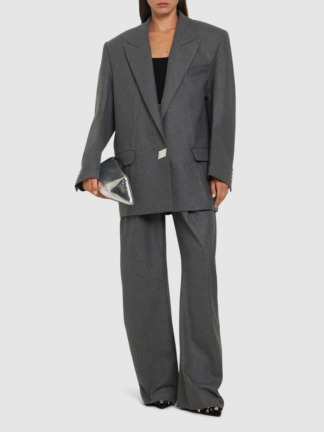 Shop Attico Gabardine Blazer In Grey