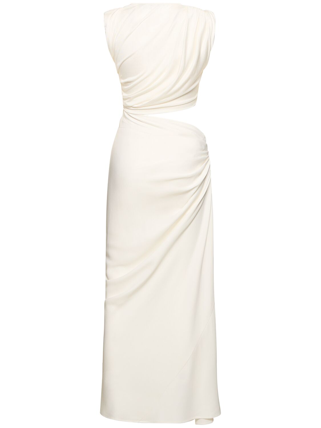 Shop Christopher Esber Ribbed Viscose Long Dress In White