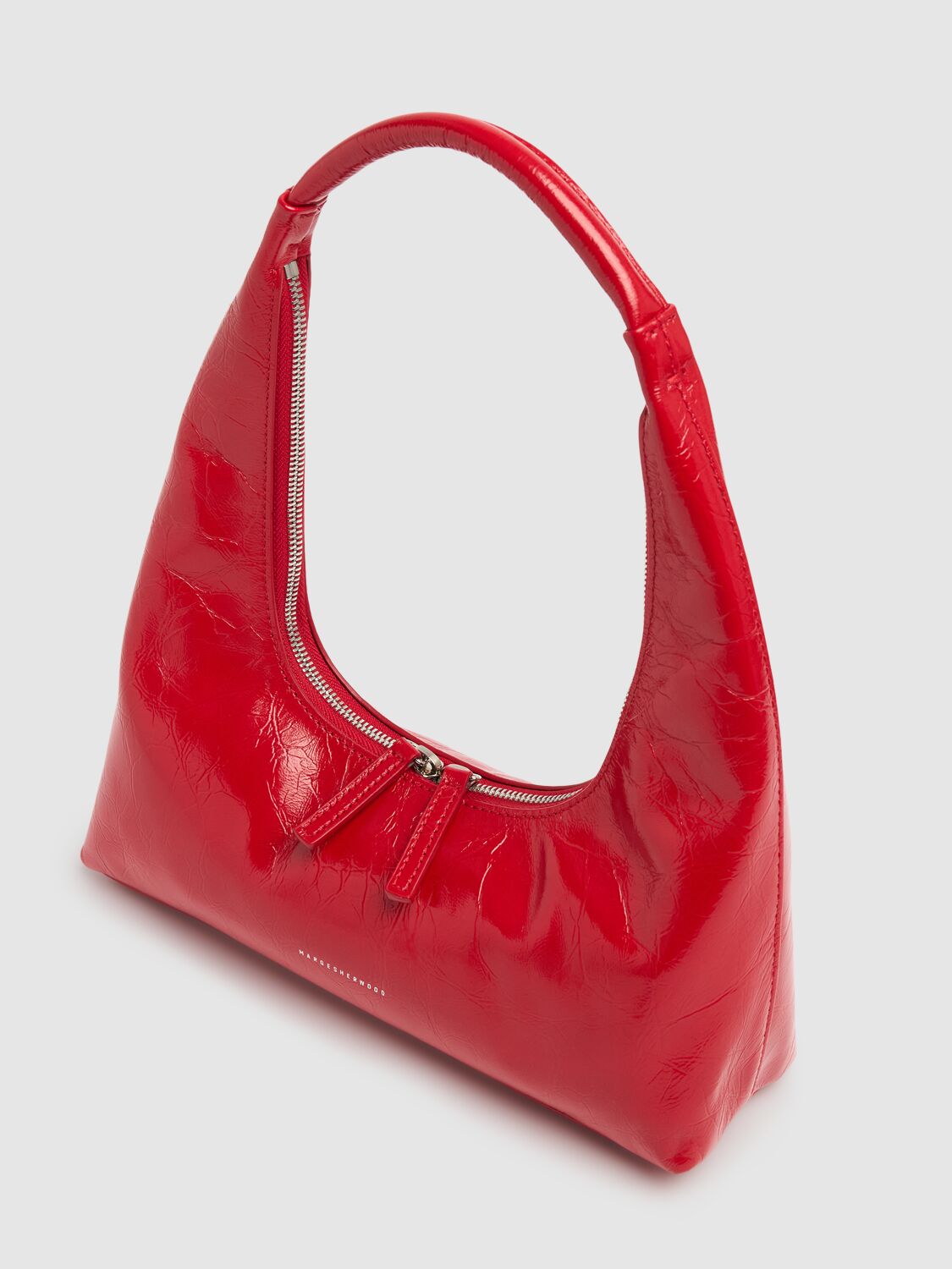 Shop Marge Sherwood Hobo Crinkled Leather Shoulder Bag In Apple Red