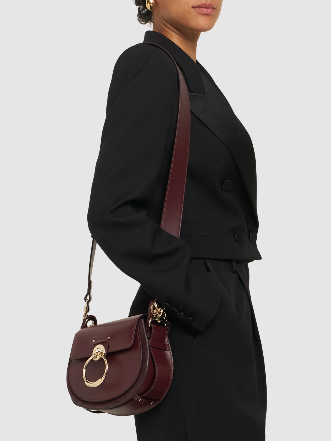 Shop Chloé Tess Shiny Leather & Suede Bag In Burnt Brown