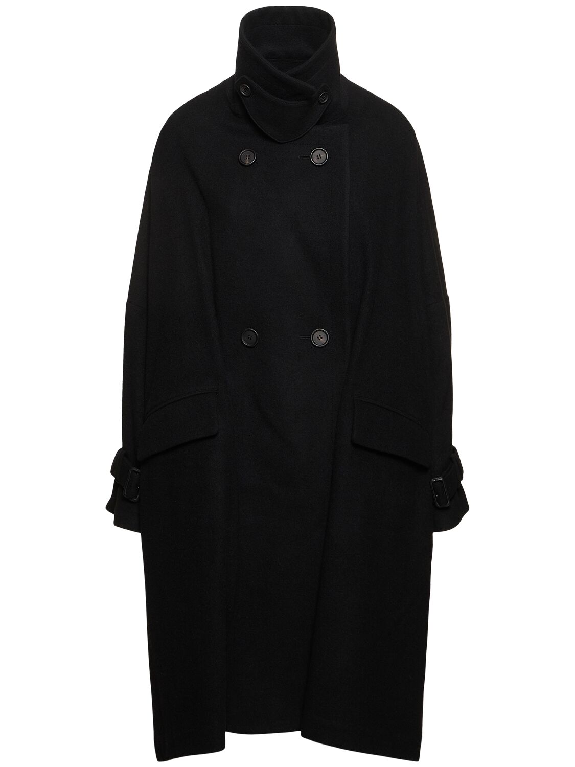 Yohji Yamamoto Melton Wool Blend Long Coat In Black