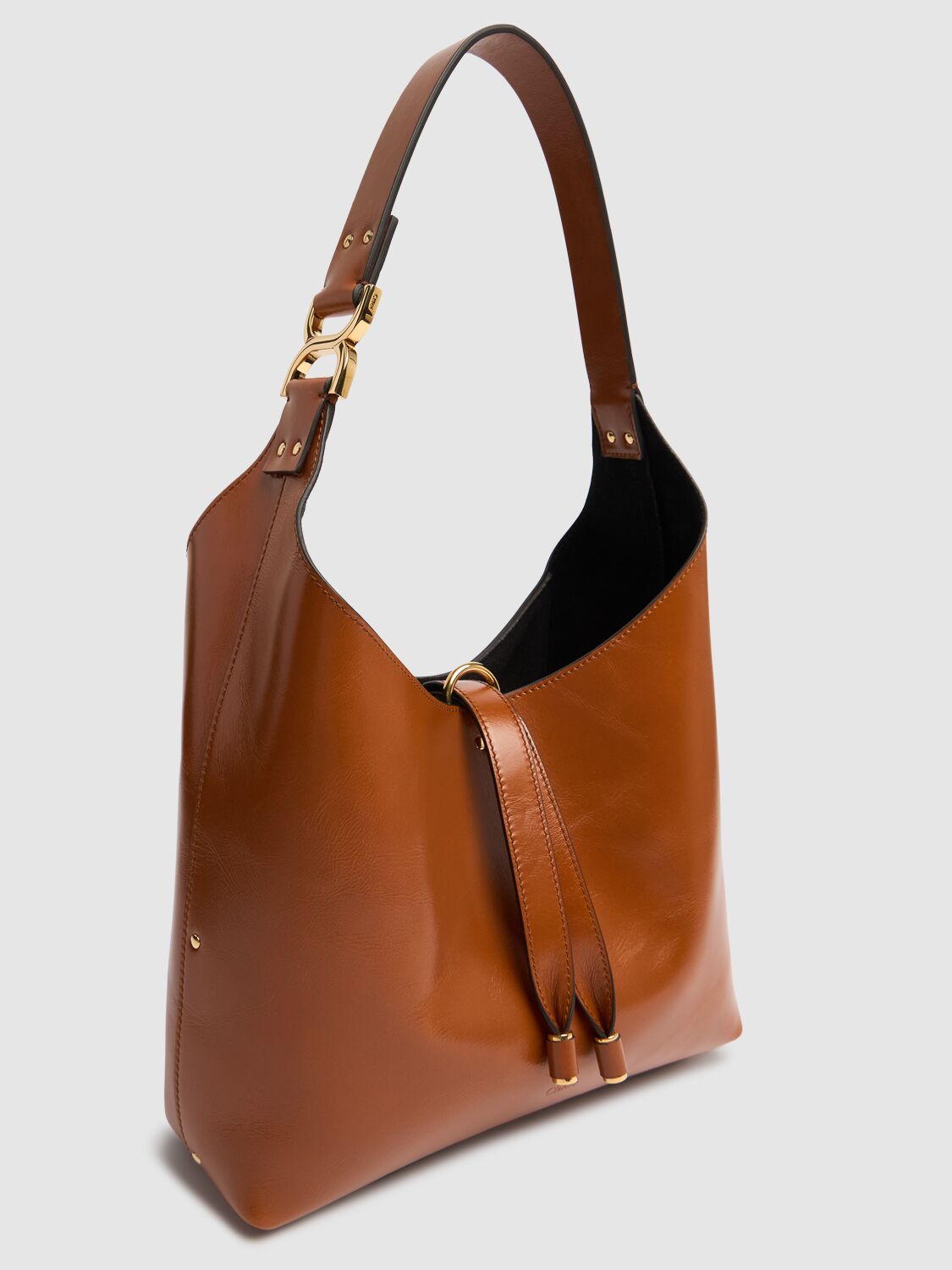 Shop Chloé Marcie Shiny Leather Tote Bag In Tan