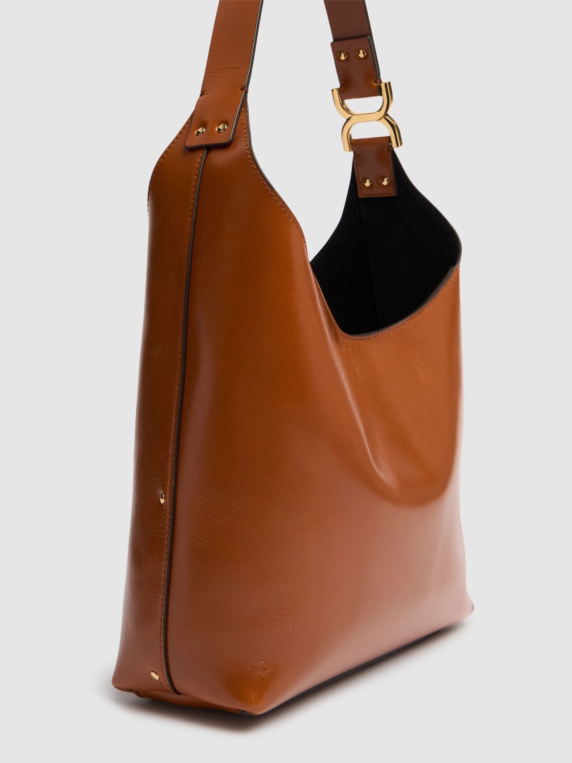 Shop Chloé Marcie Shiny Leather Tote Bag In Tan