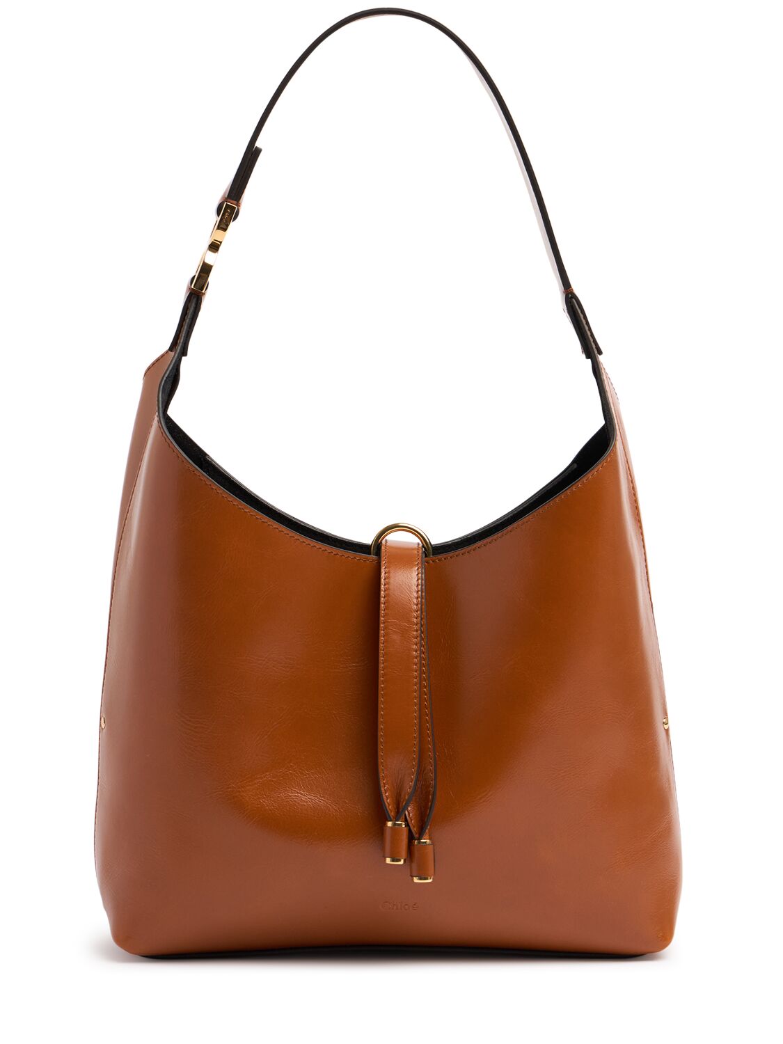 Shop Chloé Marcie Shiny Leather Tote Bag In Tan