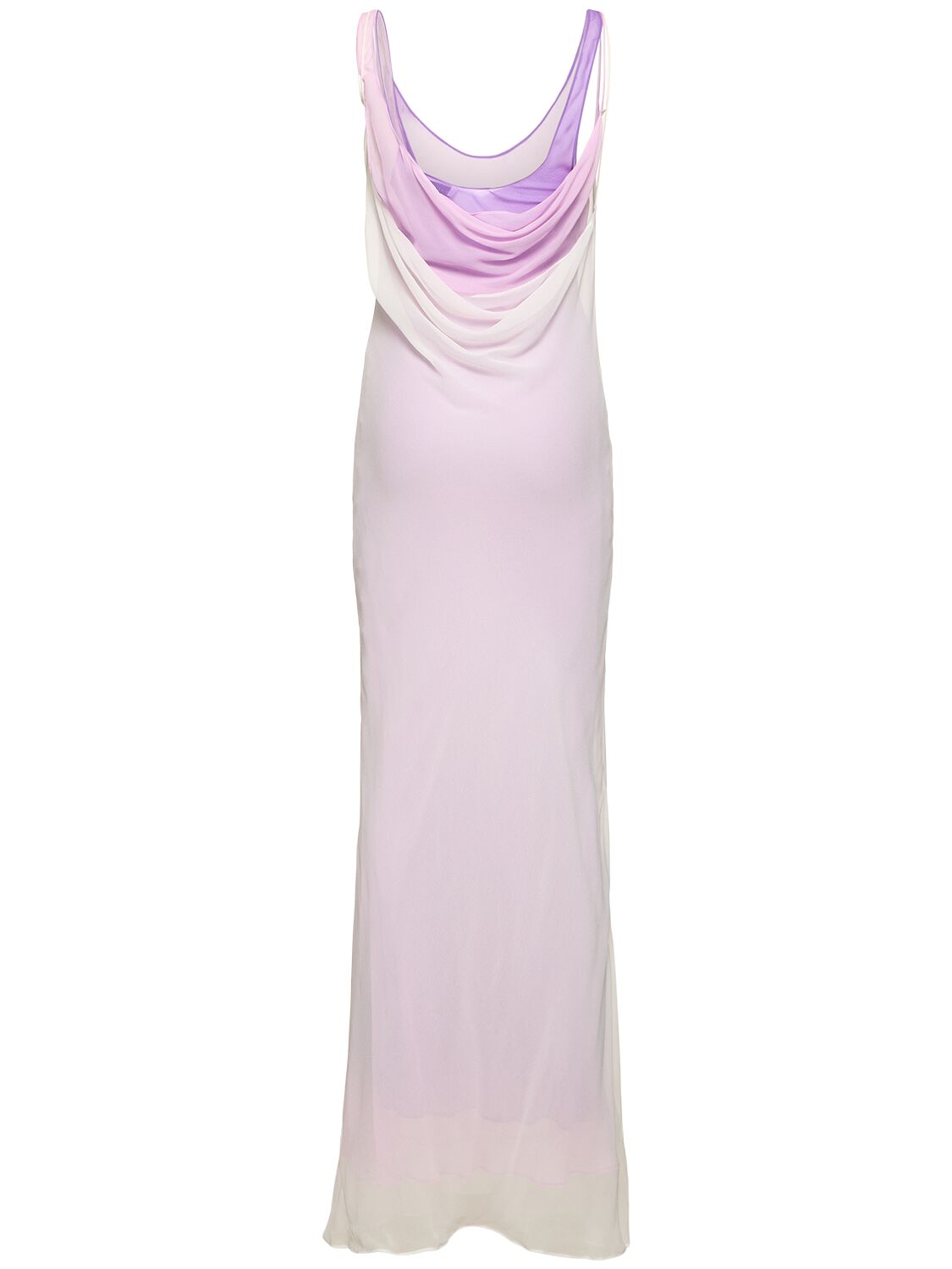 Shop Christopher Esber Tri-layered Cowl Neck Satin Long Dress In Lilac/purple