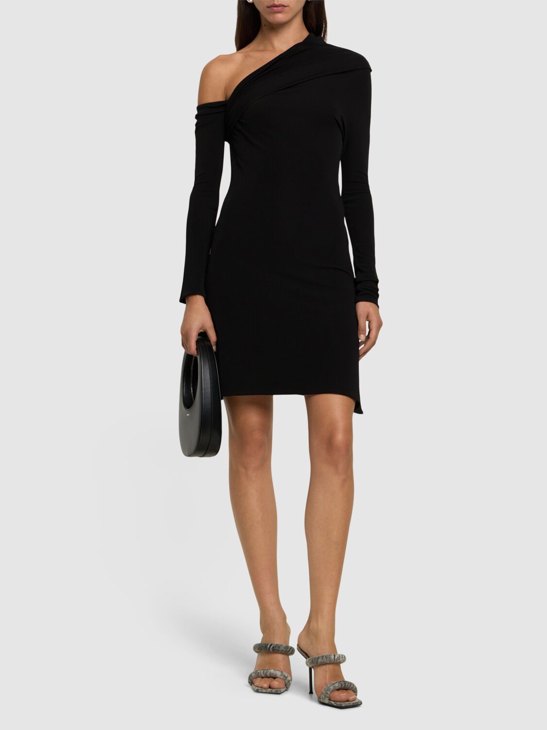 Shop Courrèges Twist Crepe Jersey Mini Dress In Black