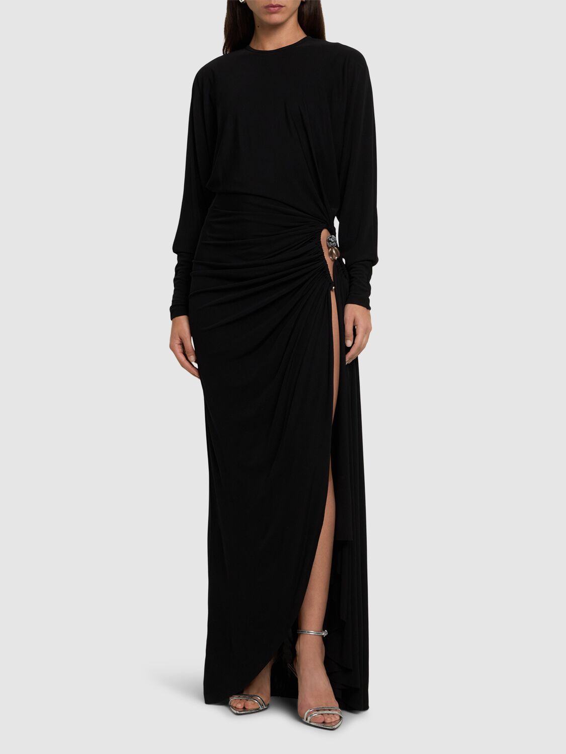 Shop Christopher Esber Helix Draped Viscose Long Dress In Black