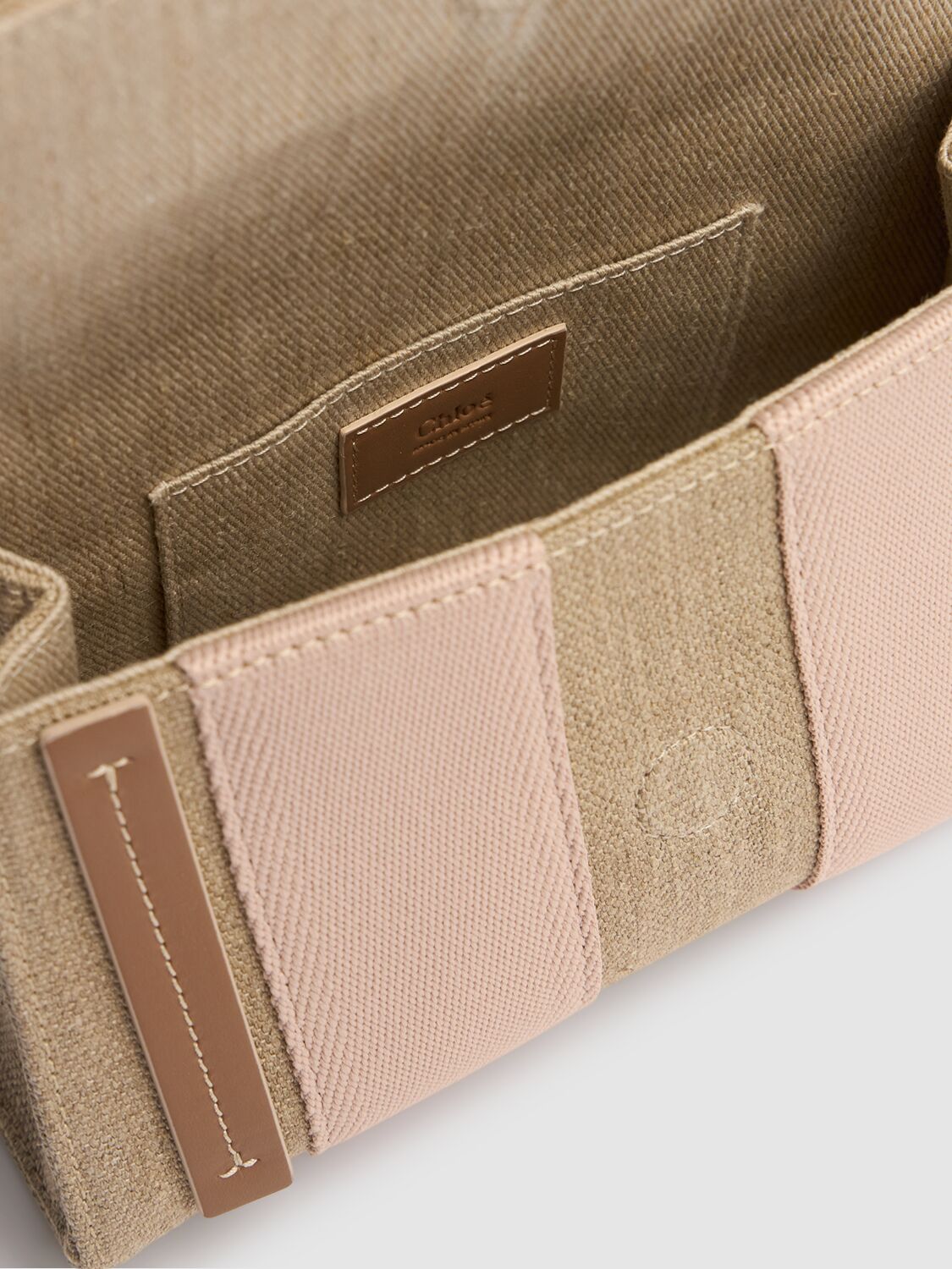 Shop Chloé Woody Linen & Leather Belt Bag In Blushy Beige