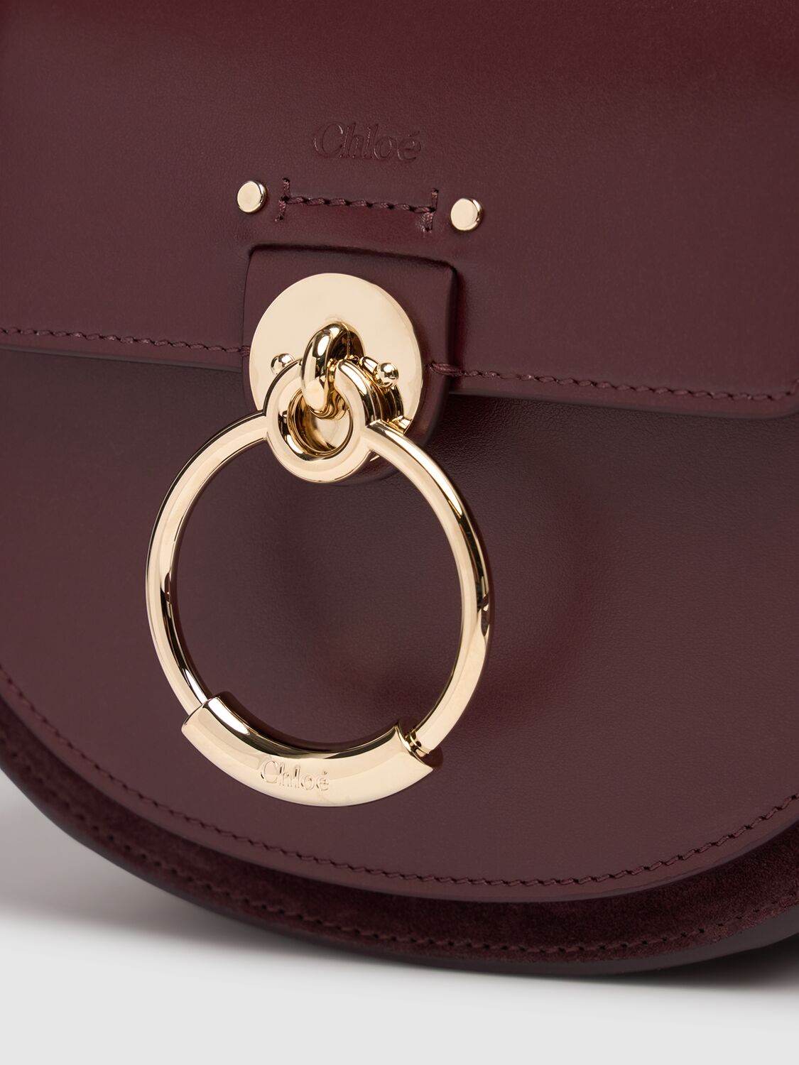 Shop Chloé Tess Shiny Leather & Suede Bag In Burnt Brown