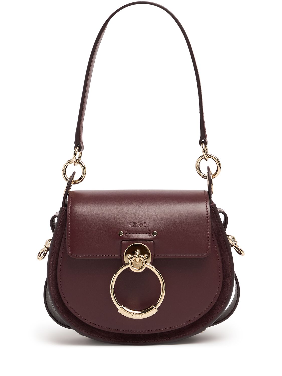 Chloé Tess Grained And Suede Leather Bag In Burnt Brown