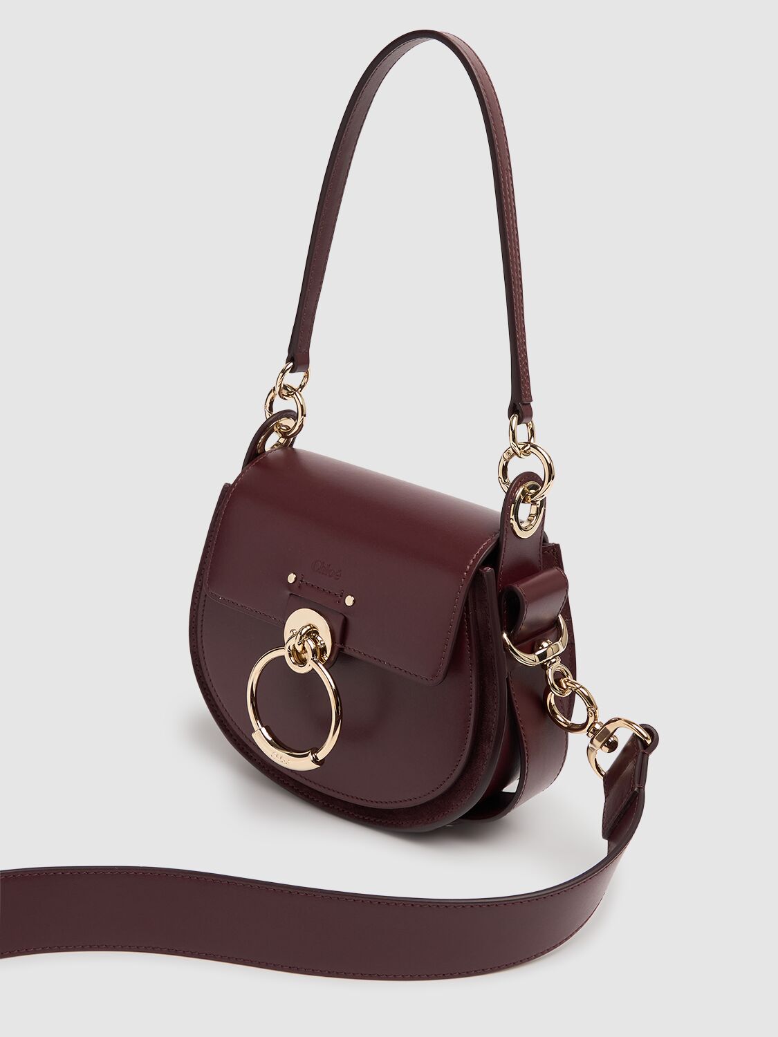 Shop Chloé Tess Shiny Leather & Suede Bag In Burnt Brown