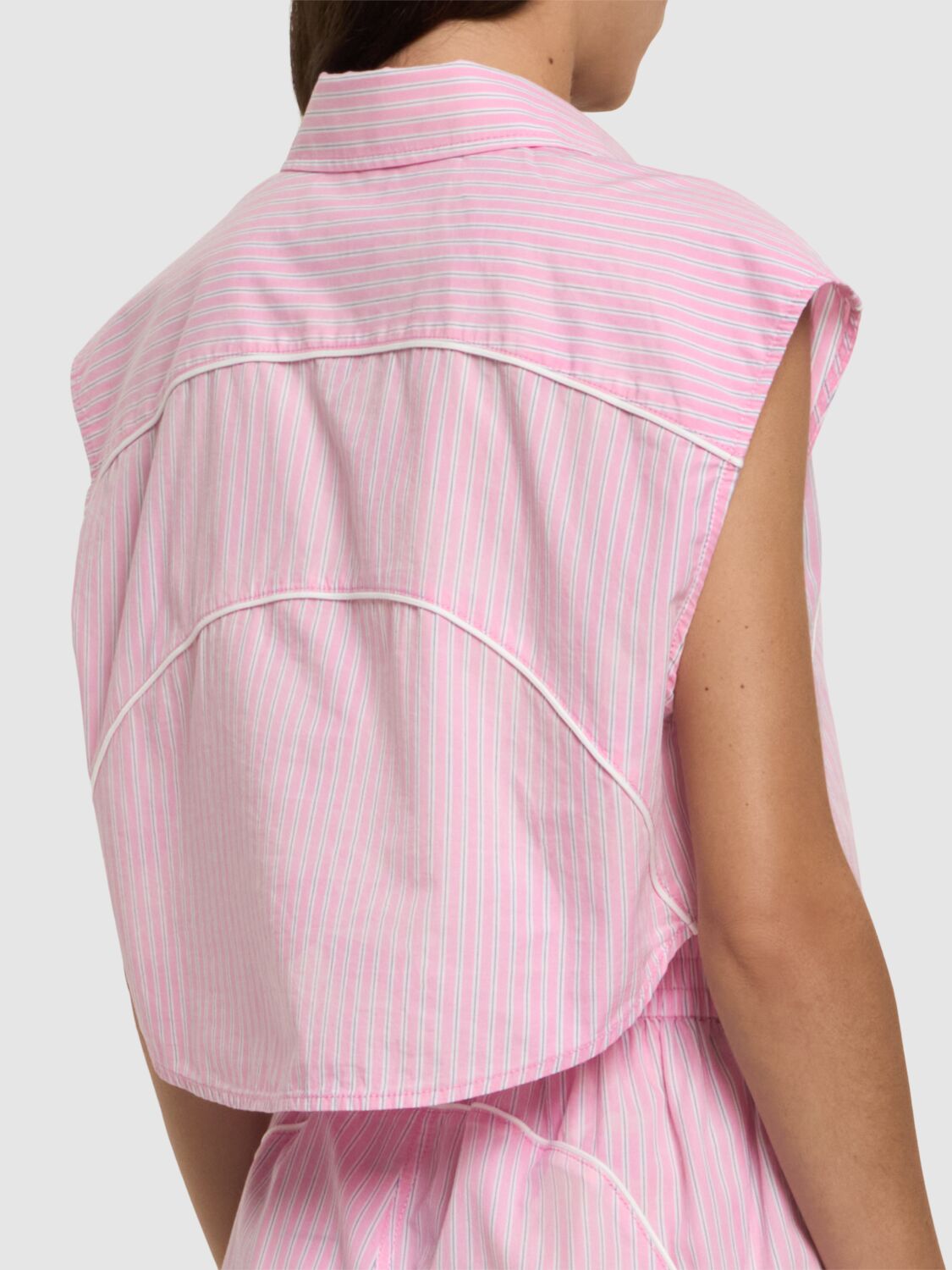 Shop Alexander Wang Cotton Poplin Button Down Crop Top In Pink/multi