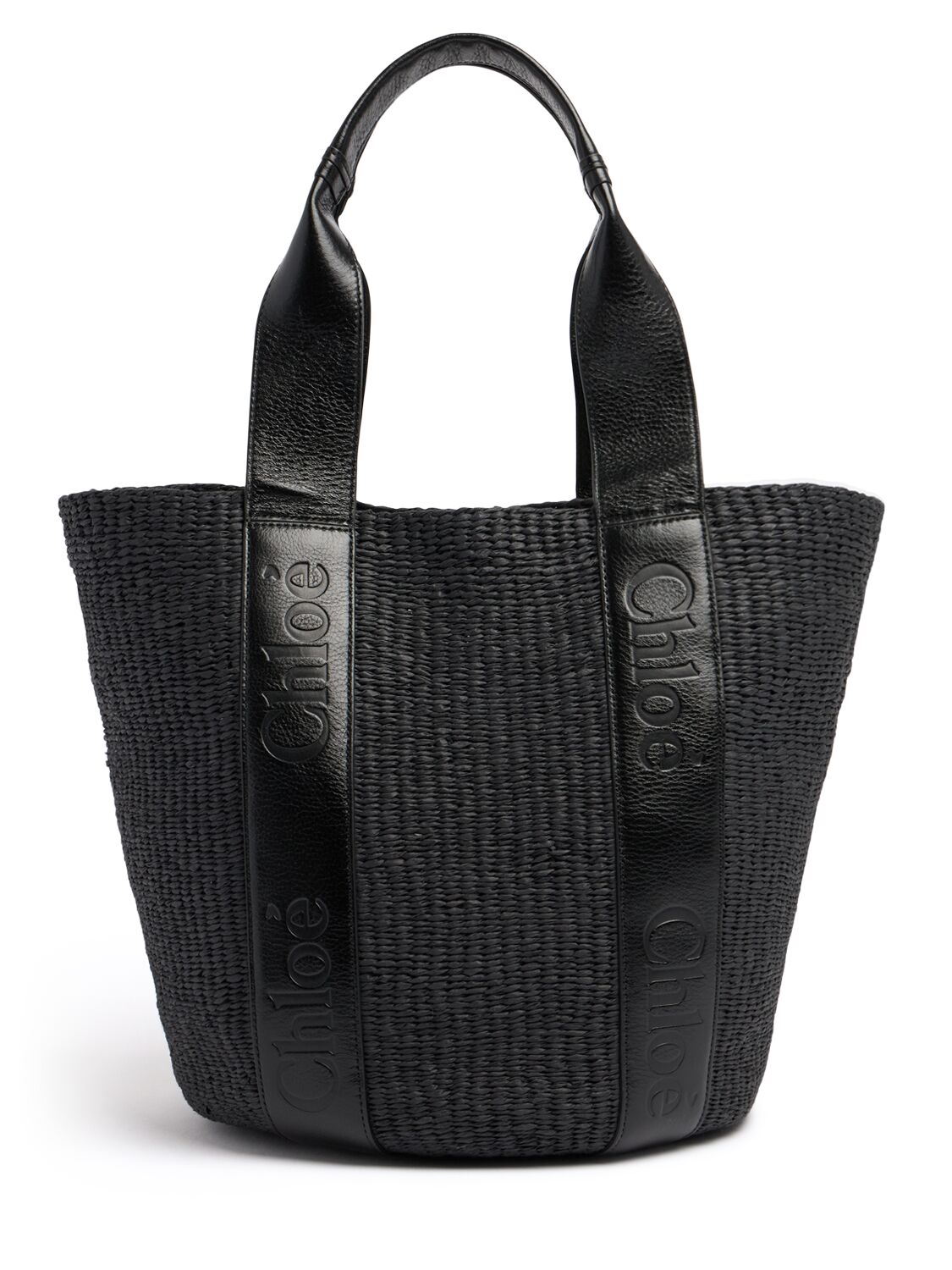 Chloé Large Woody Paper Tote Bag In Black