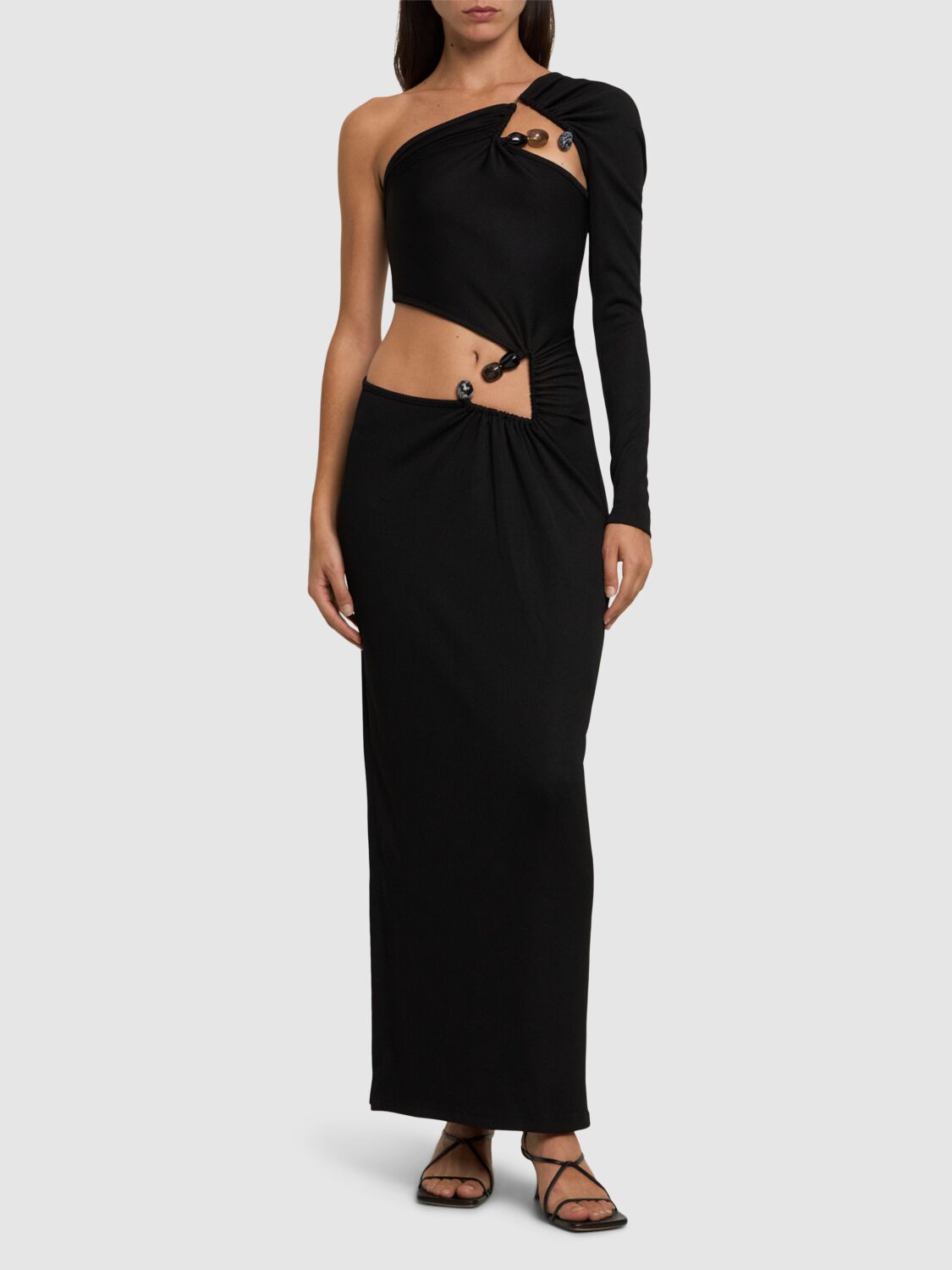 Shop Christopher Esber Tech Cutout Dress W/stones In Black