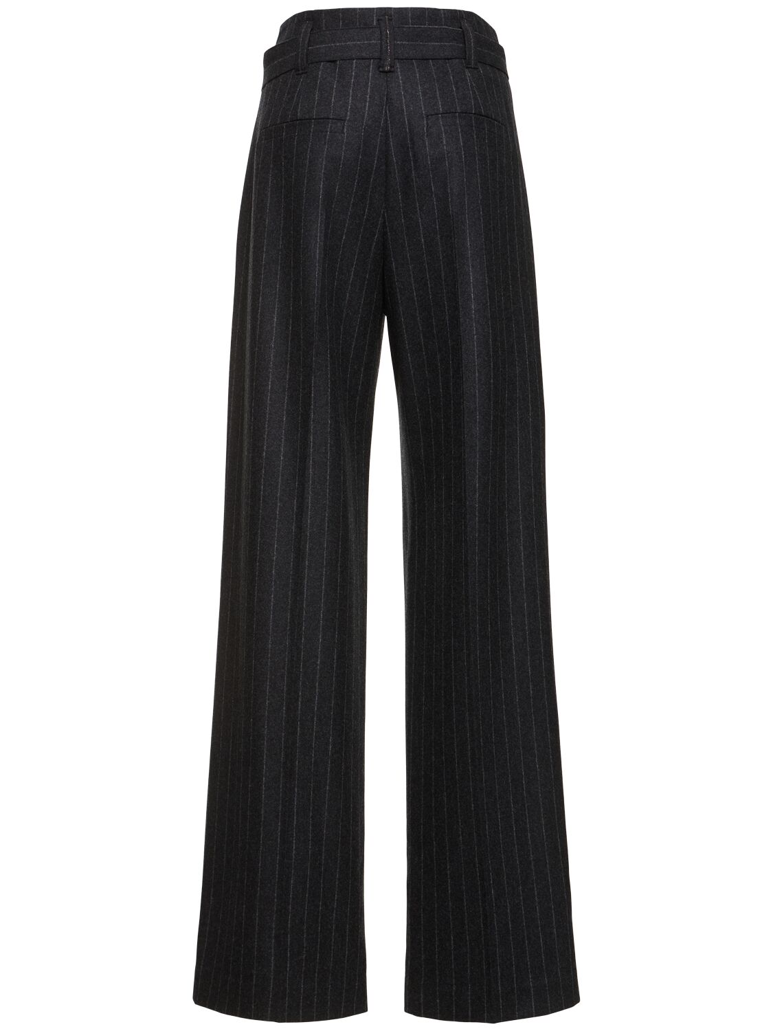 Shop Brunello Cucinelli Pinstripe Wool Flannel Wide Pants In Grey/multi