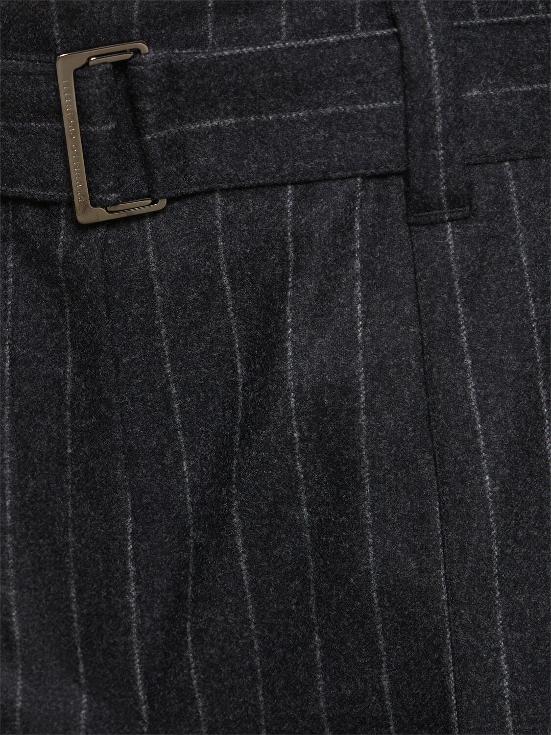 Shop Brunello Cucinelli Pinstripe Wool Flannel Wide Pants In Grey/multi