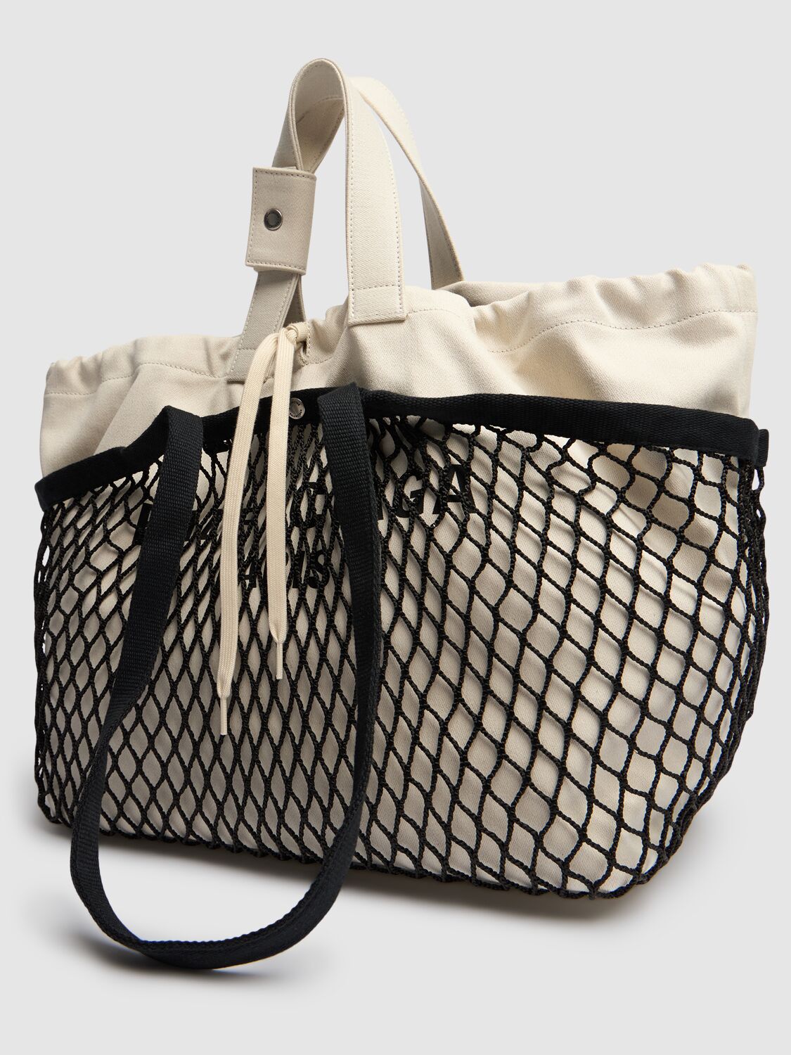 Shop Balenciaga Medium 24/7 Canvas & Fishnet Tote Bags In Natural/black