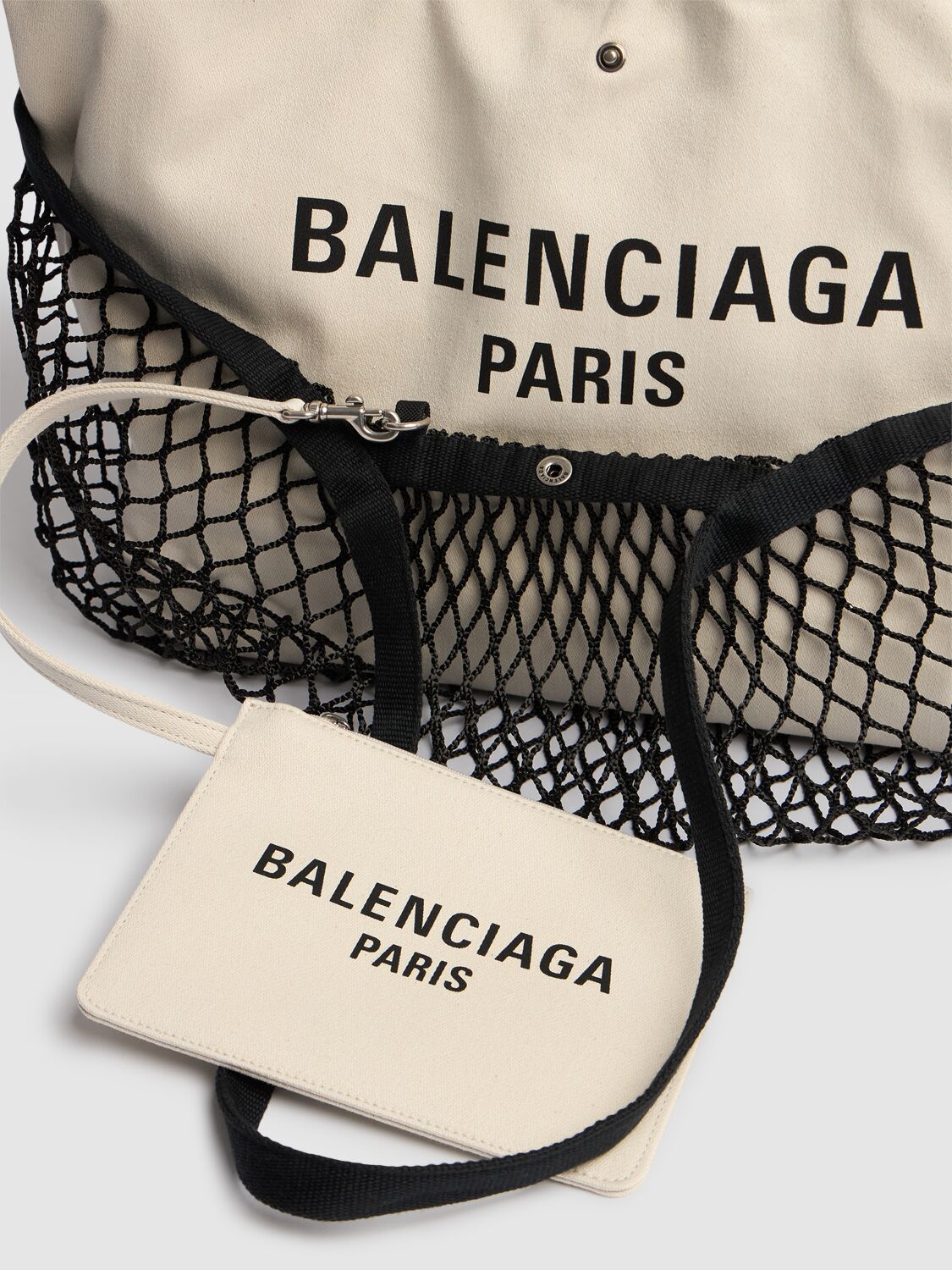 Shop Balenciaga Medium 24/7 Canvas & Fishnet Tote Bags In Natural/black