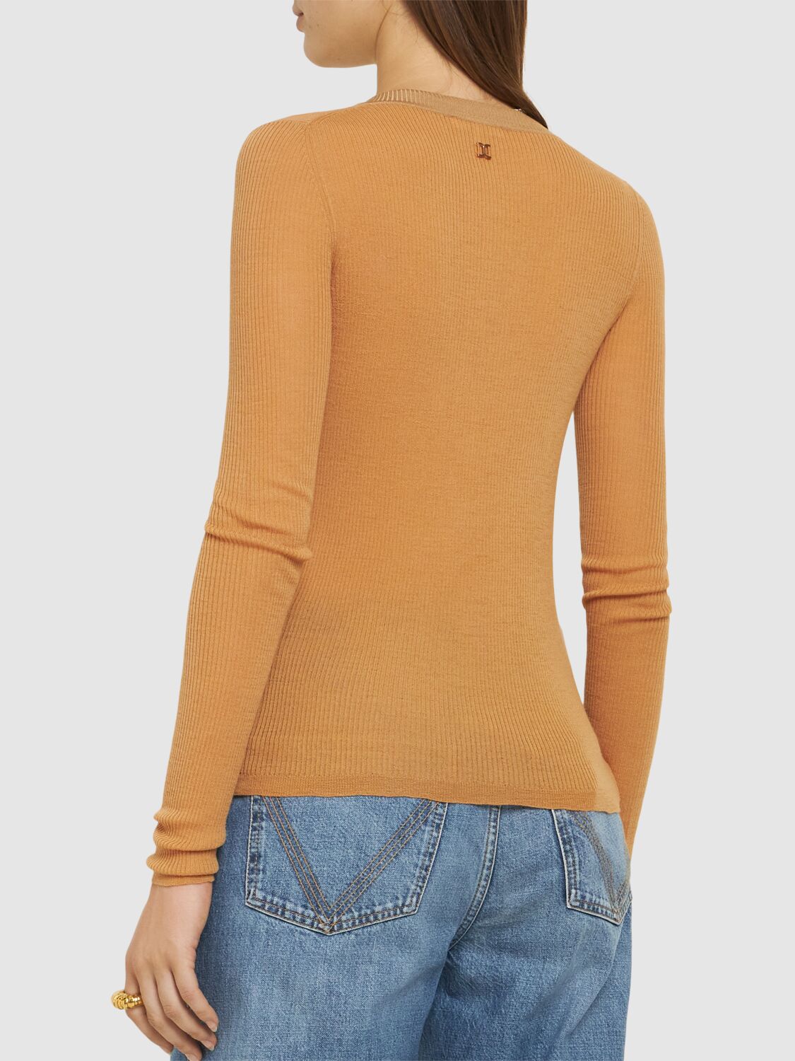 Shop Chloé Rib Knit Long Sleeve Top In Orange