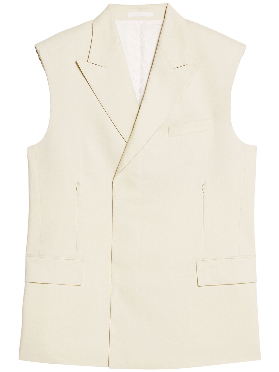 Shop Helmut Lang Sleeveless Linen Blend Blazer In Ivory