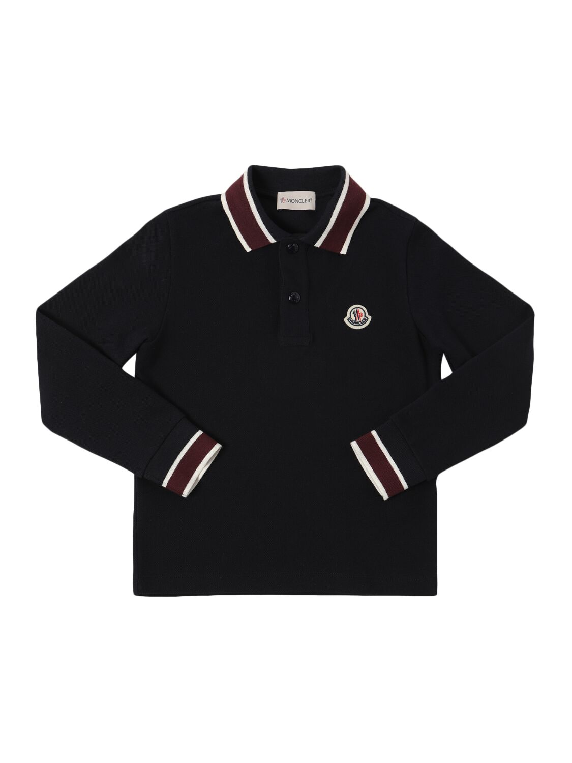 Moncler Cotton Piquet Long Sleeve Polo Shirt In Midnight Blue